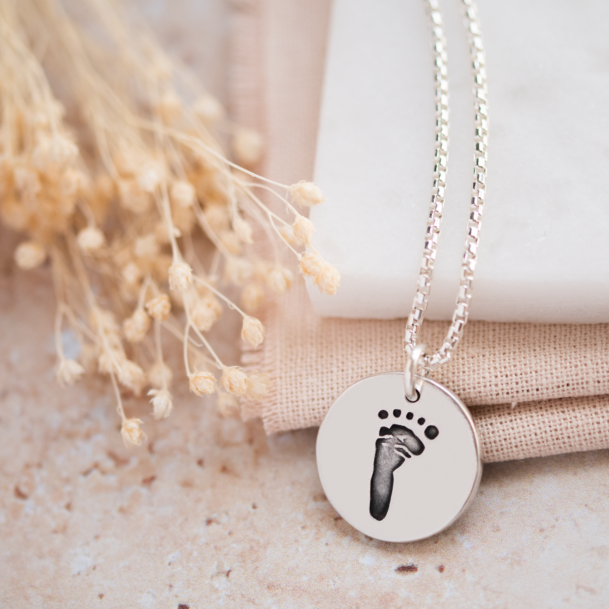 Hand or Footprint Necklace - Silver Link-Smallprint